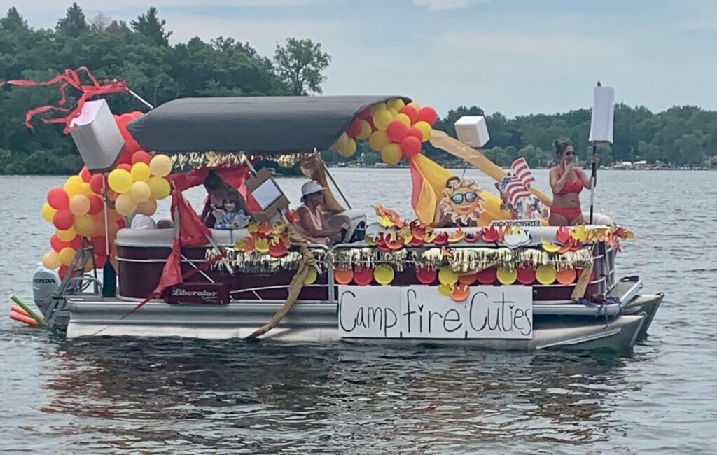 A boat with people on it in the water.